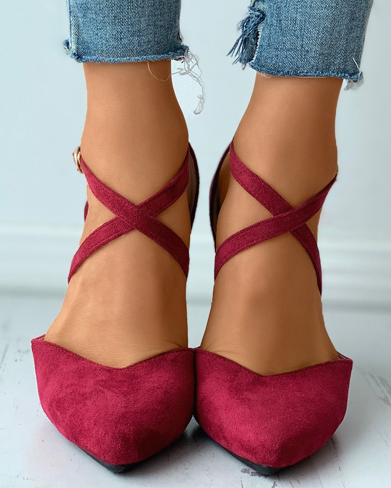 Suede Pointed Toe Bandage Flats Newgew