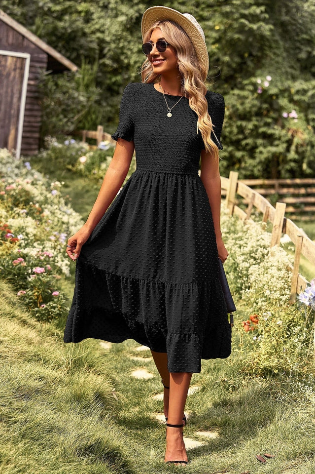 Swiss Dot Ruffle Hem Dress Newgew