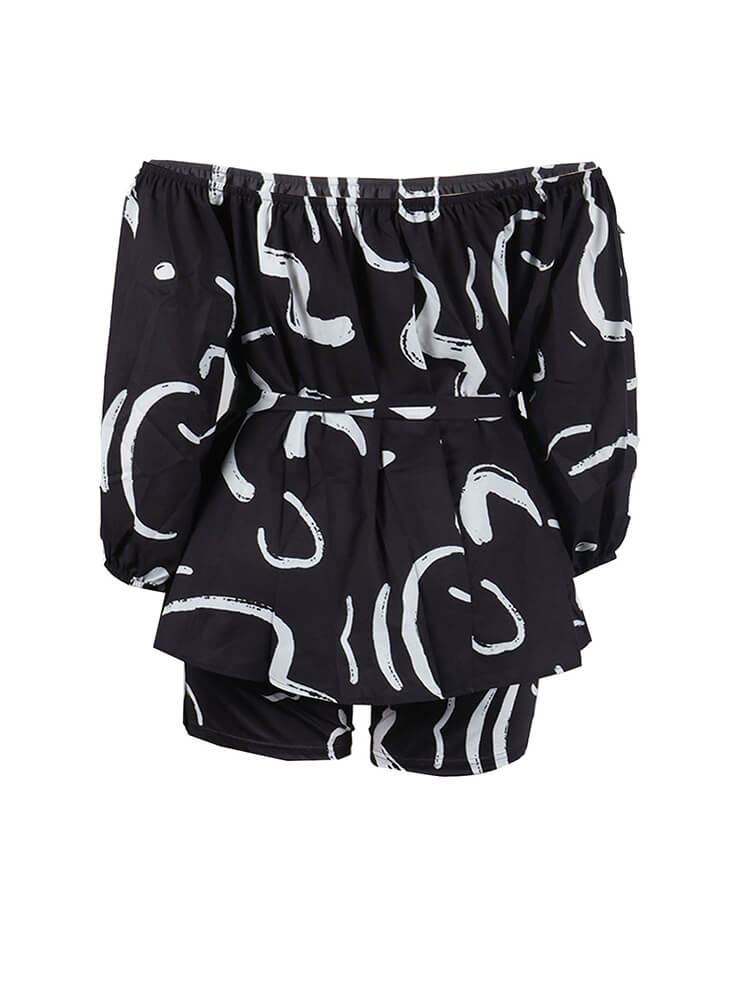 Off-Shoulder Printed Top and Solid Shorts Newgew