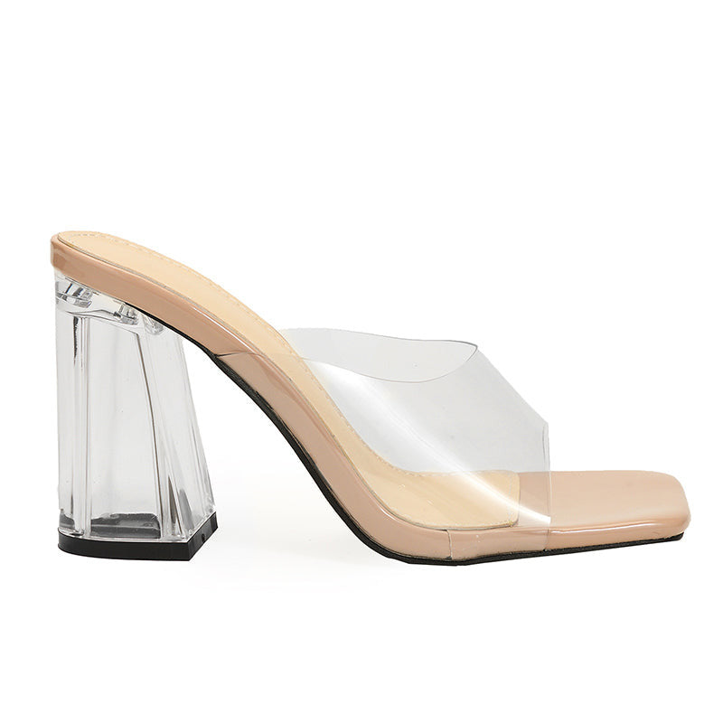 Transparent Block-heeled Square-toe Outdoor Sandals Newgew