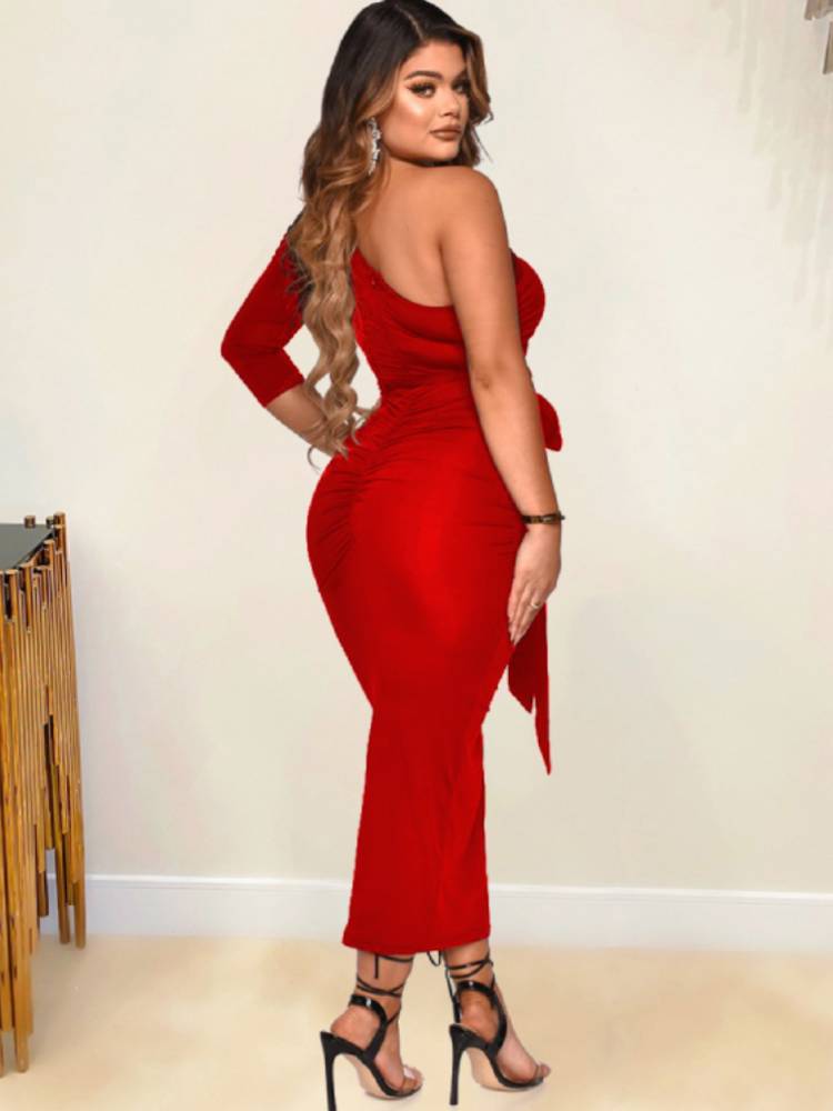 One Shoulder Lace Up Midi Dresses Newgew