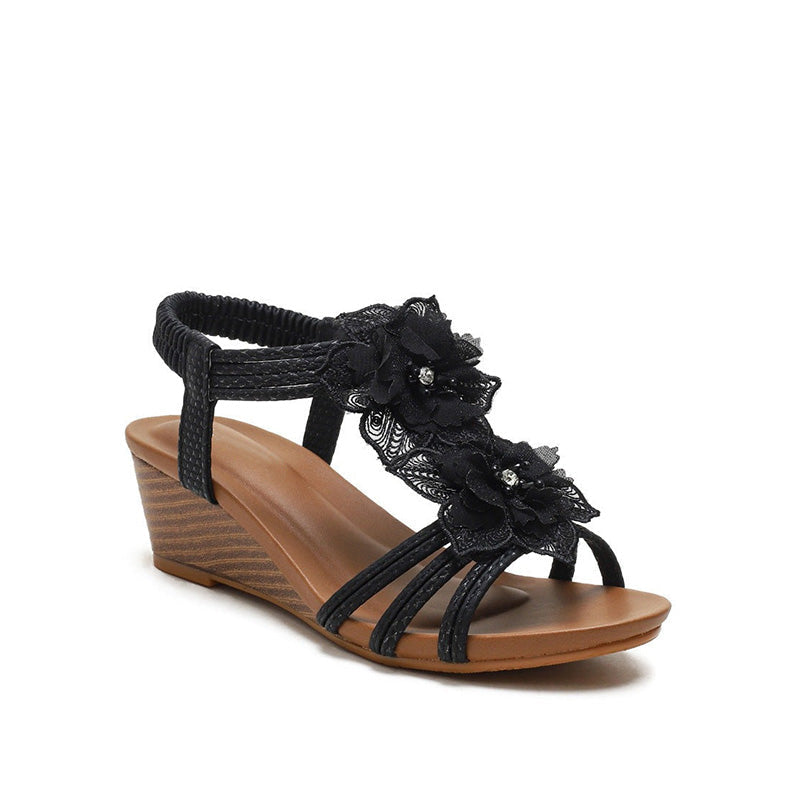 Flower Decor Wedge Sandals Newgew