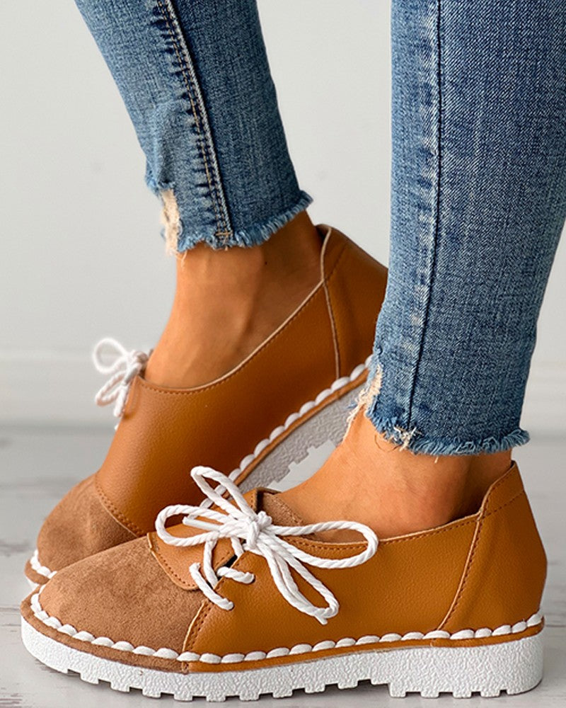 Colorblock Lace-up Casual Slip-On Flats Newgew