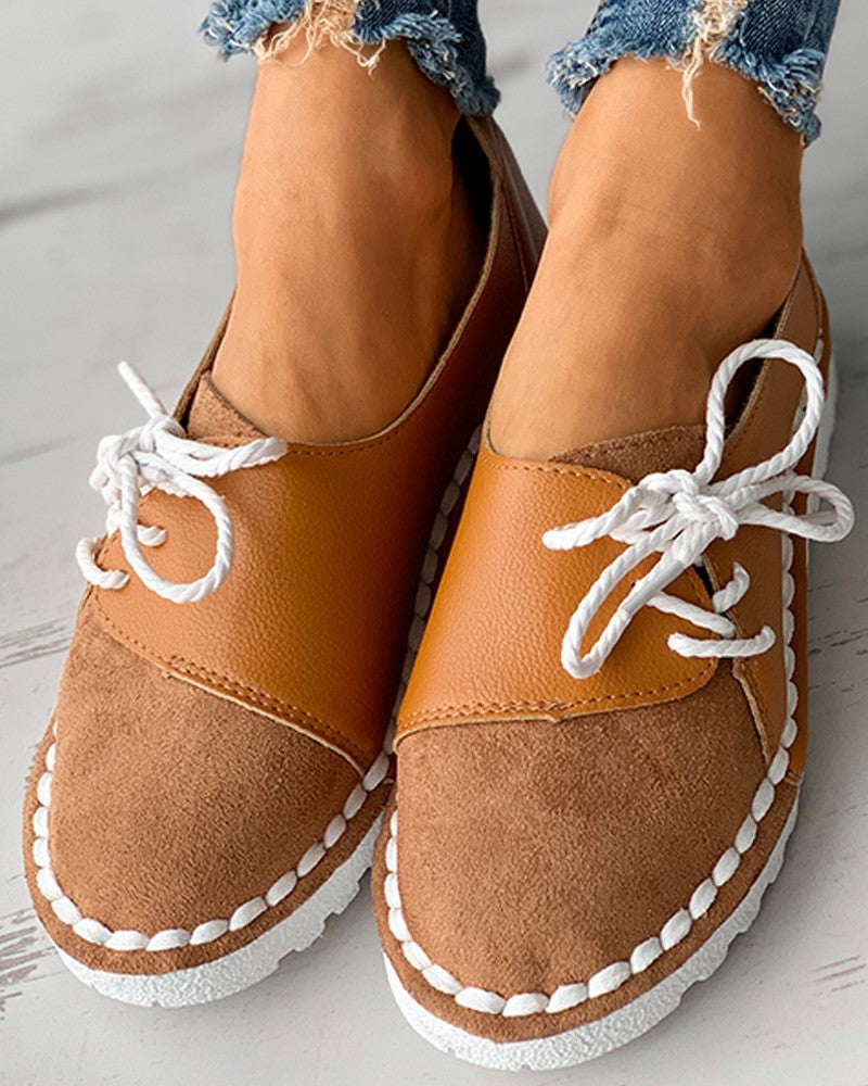 Colorblock Lace-up Casual Slip-On Flats Newgew