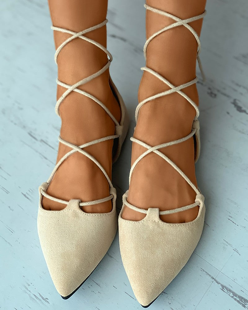 Pointed Toe Suede Strappy Slip-On Flats Newgew