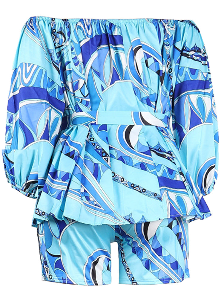 Off-Shoulder Printed Top and Solid Shorts Newgew