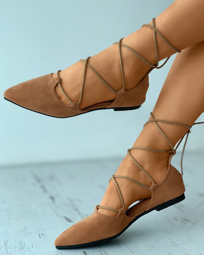 Pointed Toe Suede Strappy Slip-On Flats Newgew