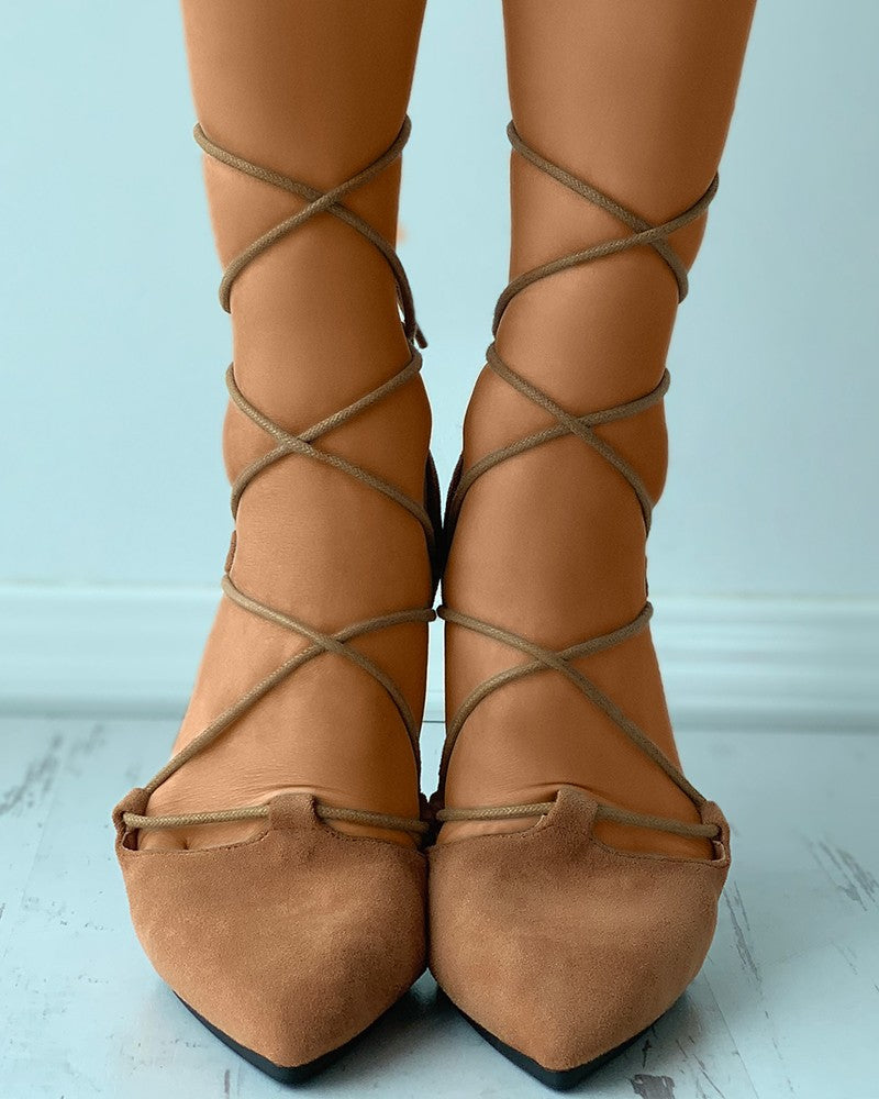 Pointed Toe Suede Strappy Slip-On Flats Newgew