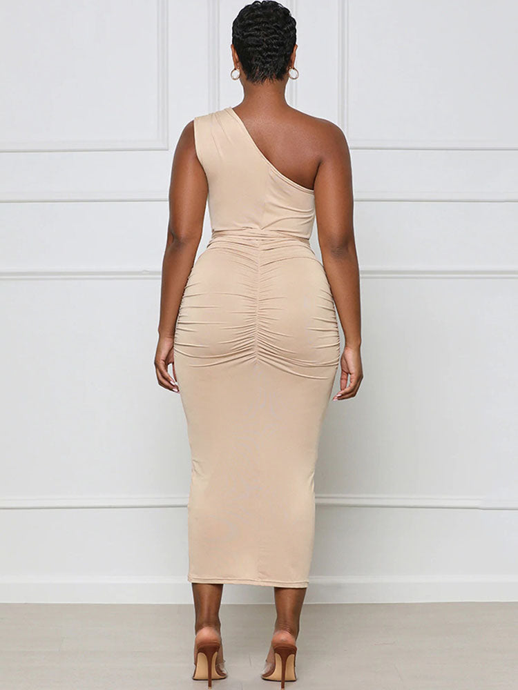 One Shoulder Belted Bodycon Midi Dresses Newgew