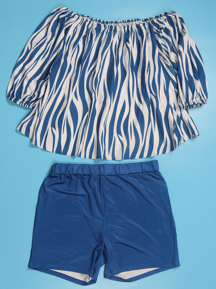 Off-Shoulder Printed Top and Solid Shorts Newgew