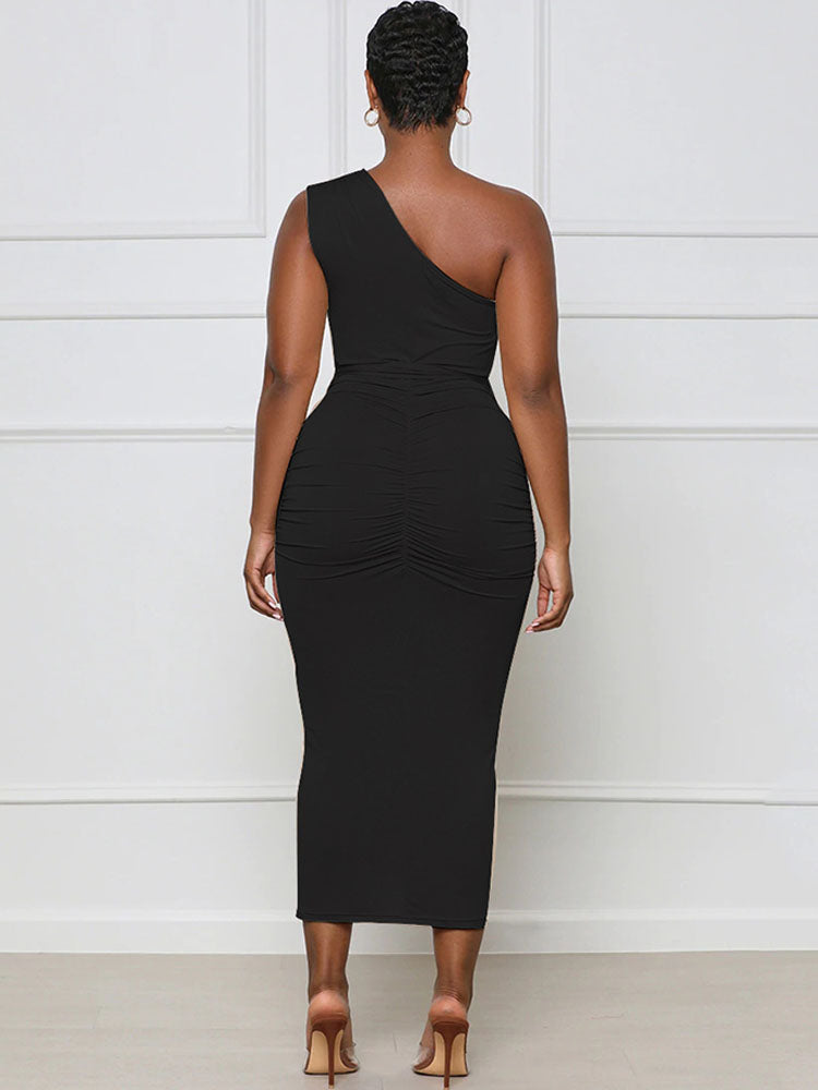 One Shoulder Belted Bodycon Midi Dresses Newgew