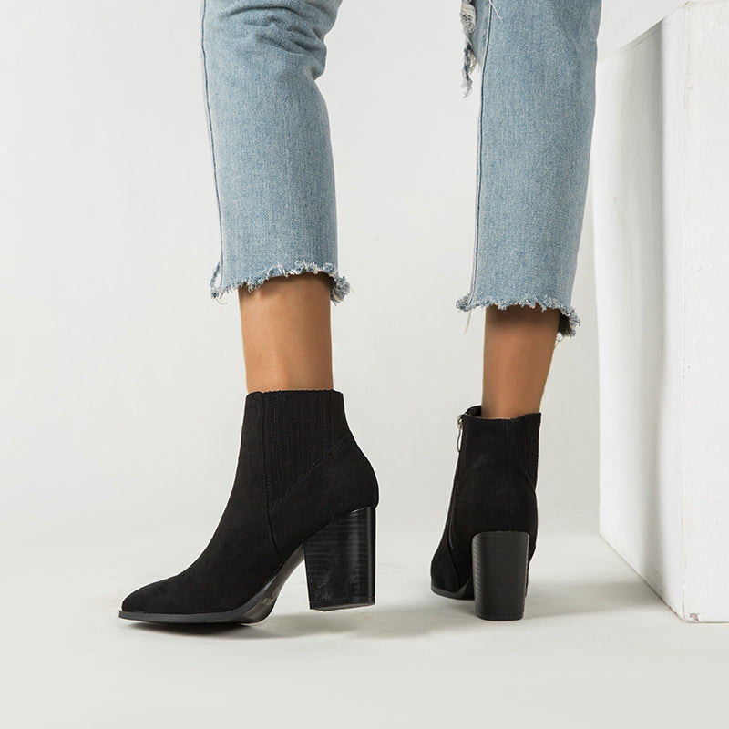 Suede Elastic Panel Chelsea Ankle Boot Vegan Suede Low Block Heel Chelsea Boots Newgew