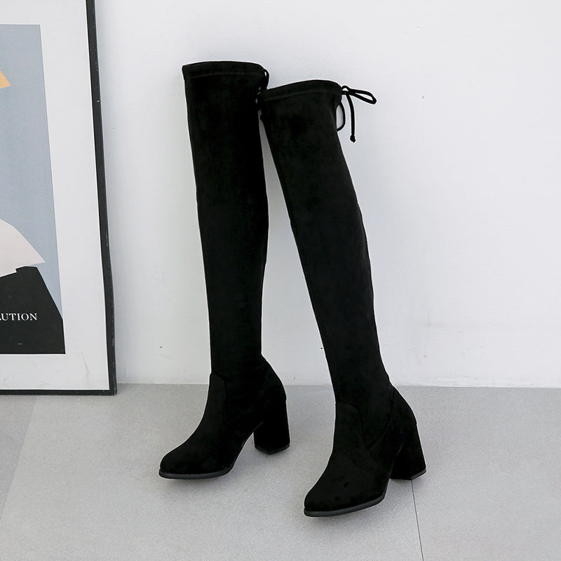 Minimalist Lace Up Decor Classic Boots Minimalist Tie Back Chunky Heeled Boot s Newgew