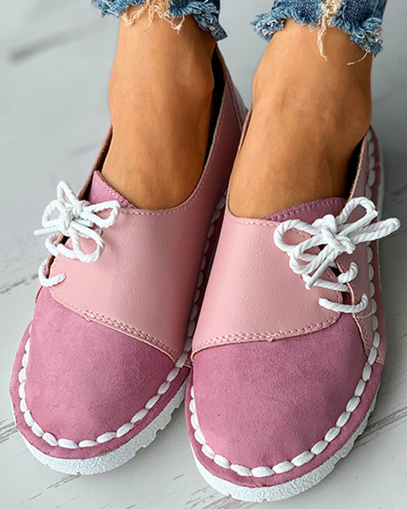 Colorblock Lace-up Casual Slip-On Flats Newgew