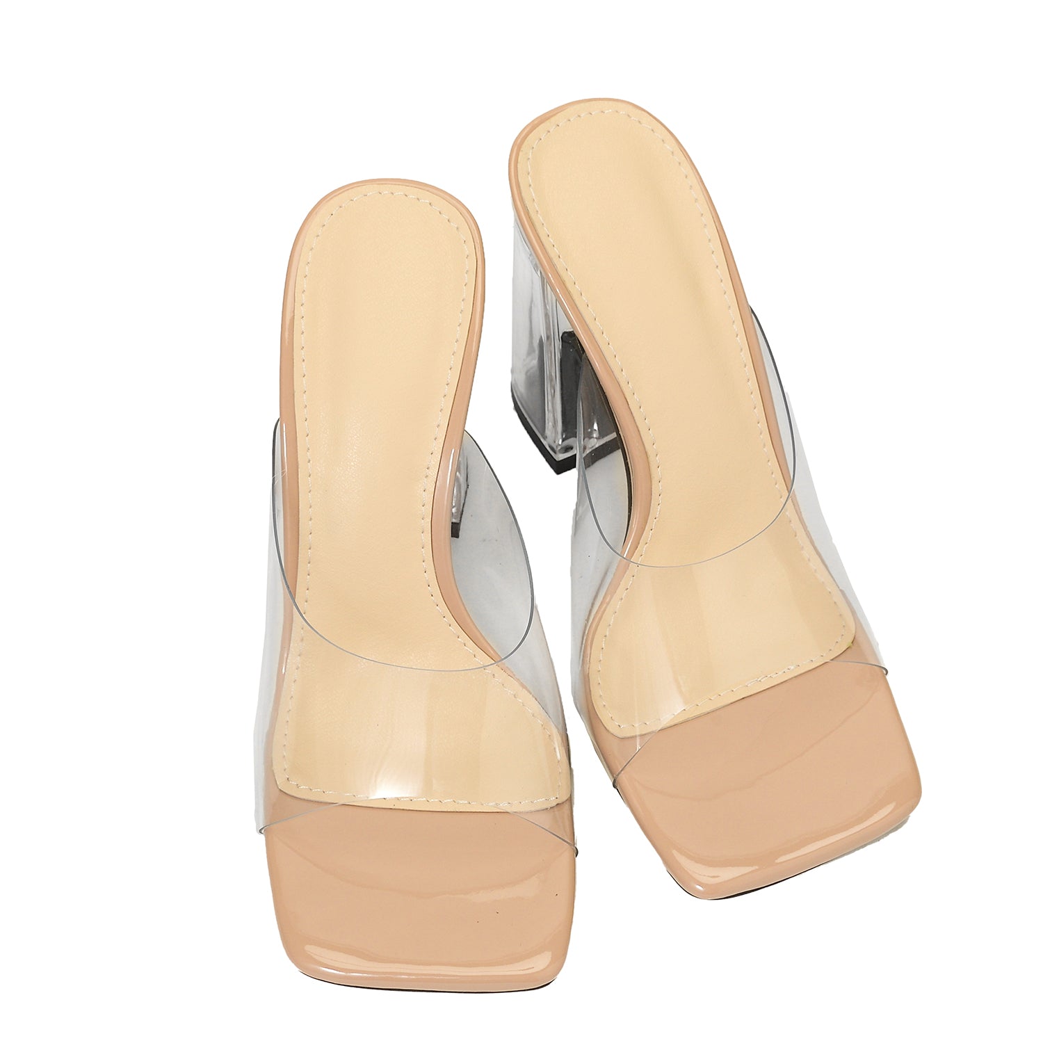 Transparent Block-heeled Square-toe Outdoor Sandals Newgew