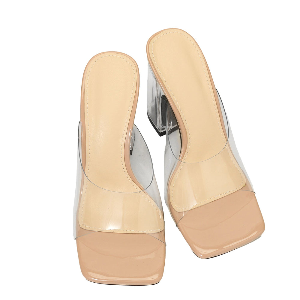 Transparent Block-heeled Square-toe Outdoor Sandals Newgew