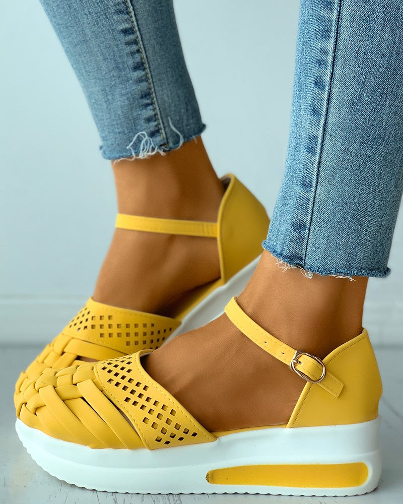 Braided Hollow Out Ankle Strap Flatform Shoes Newgew