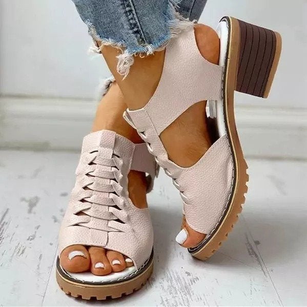 Pu Summer Block Heel Sandals Newgew