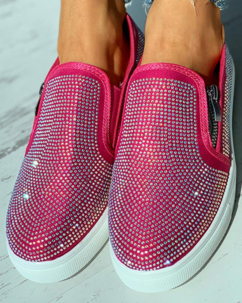 Studded Zipper Design Close Toe Casual Shoes Newgew