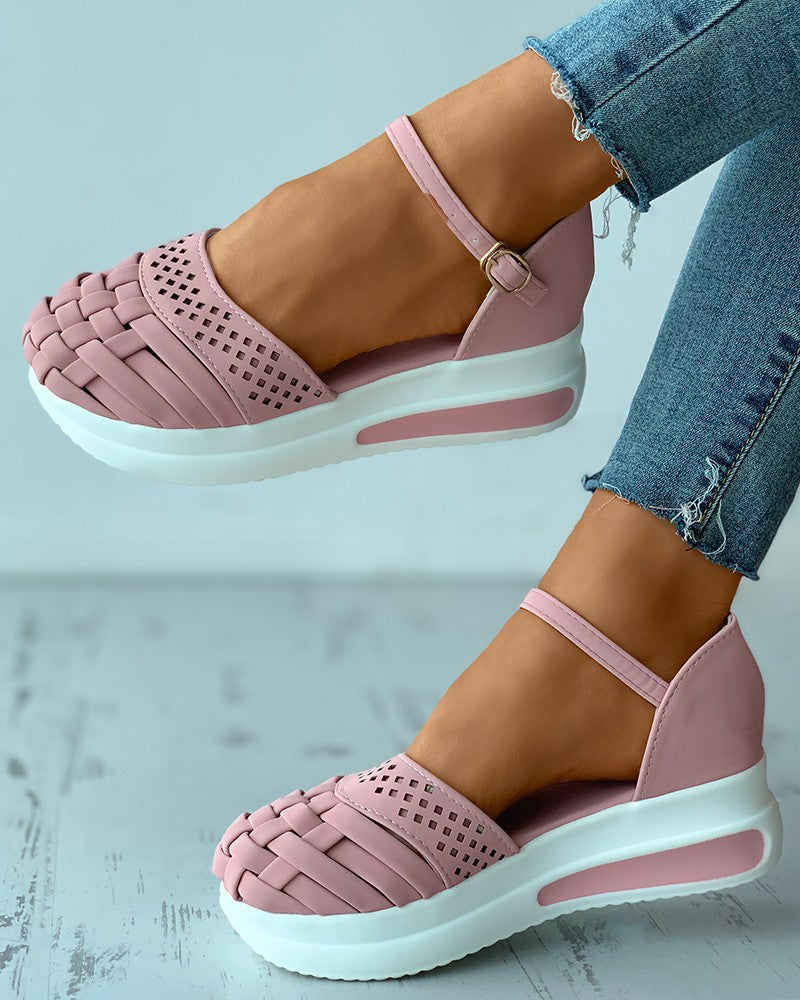 Braided Hollow Out Ankle Strap Flatform Shoes Newgew