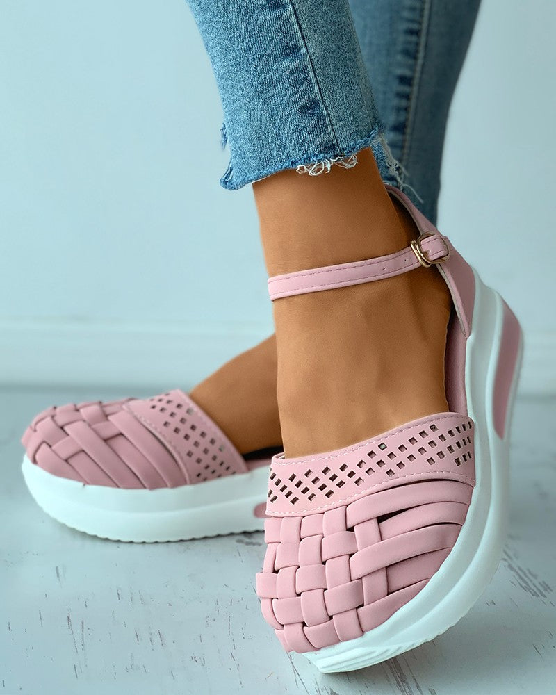 Braided Hollow Out Ankle Strap Flatform Shoes Newgew
