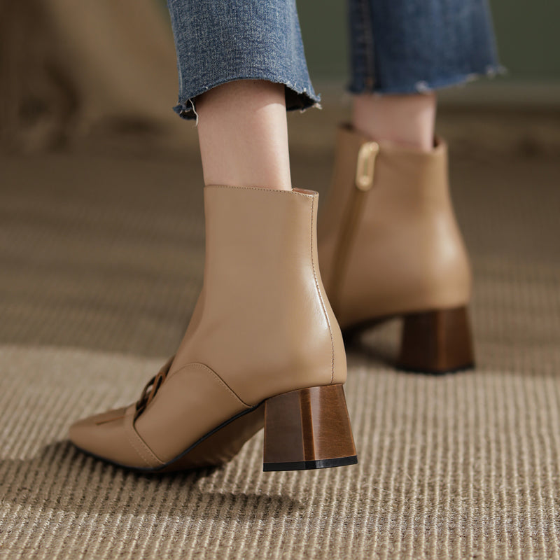 Elena Square Toe Ankle Boots with Chain NEW GEW