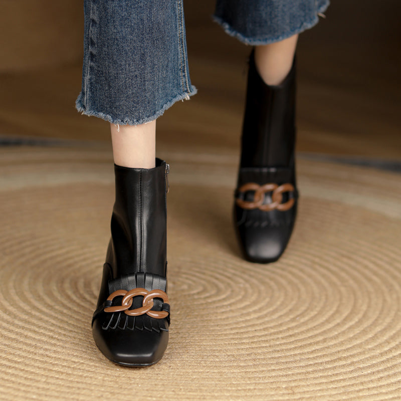 Elena Square Toe Ankle Boots with Chain NEW GEW