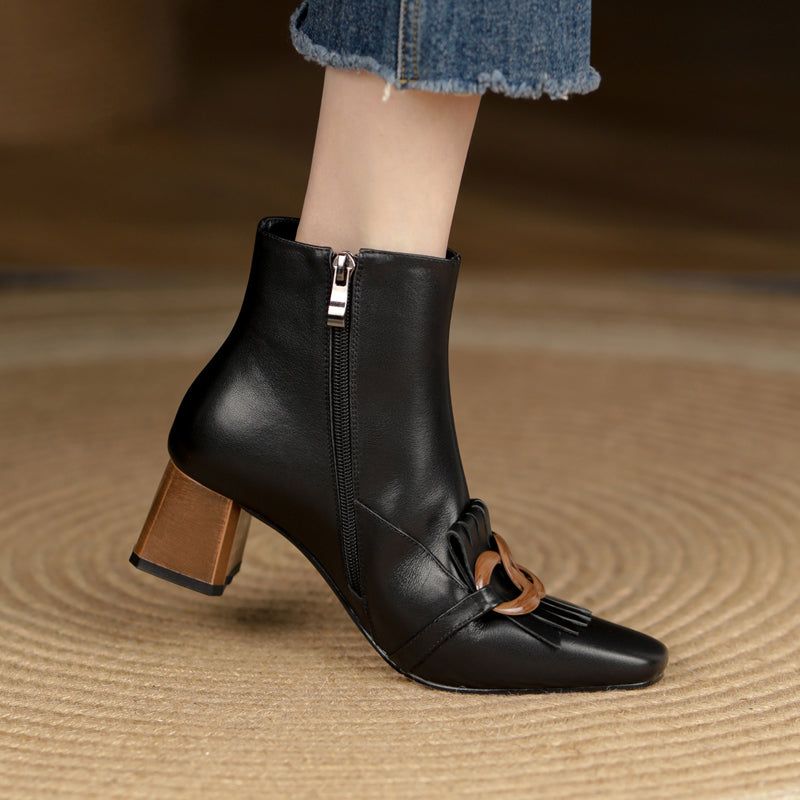 Elena Square Toe Ankle Boots with Chain NEW GEW