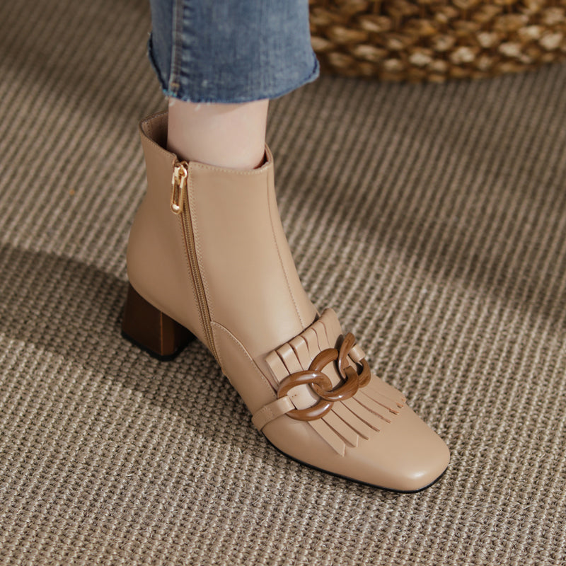 Elena Square Toe Ankle Boots with Chain NEW GEW