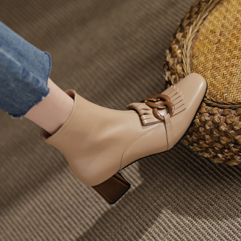Elena Square Toe Ankle Boots with Chain NEW GEW