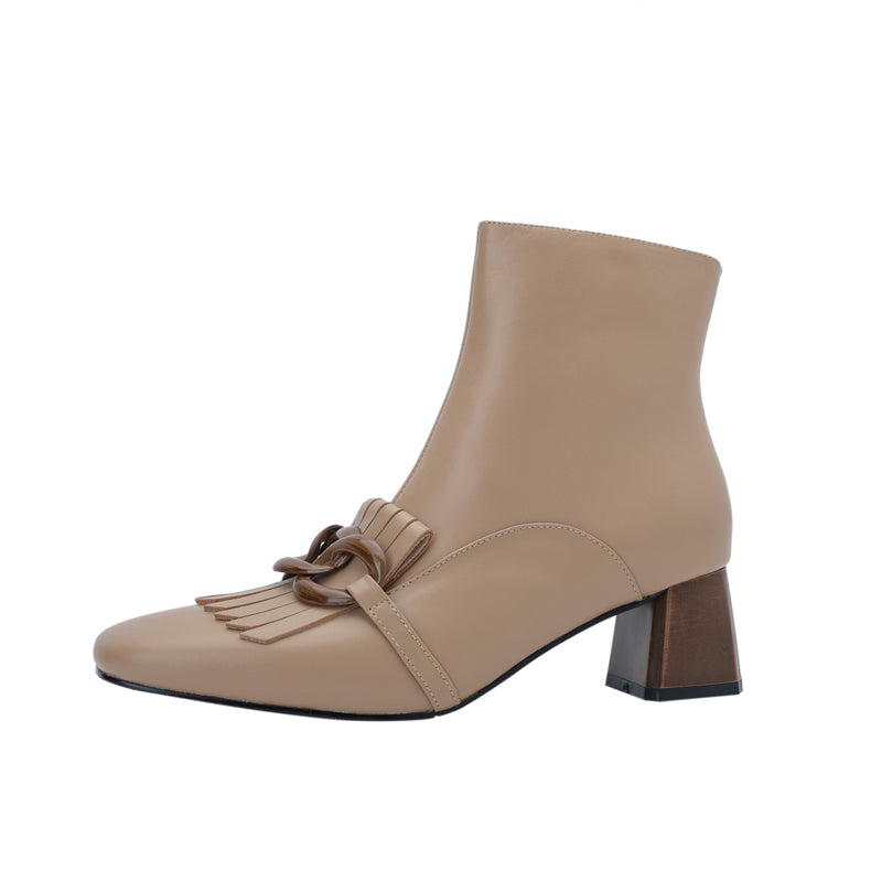 Elena Square Toe Ankle Boots with Chain NEW GEW