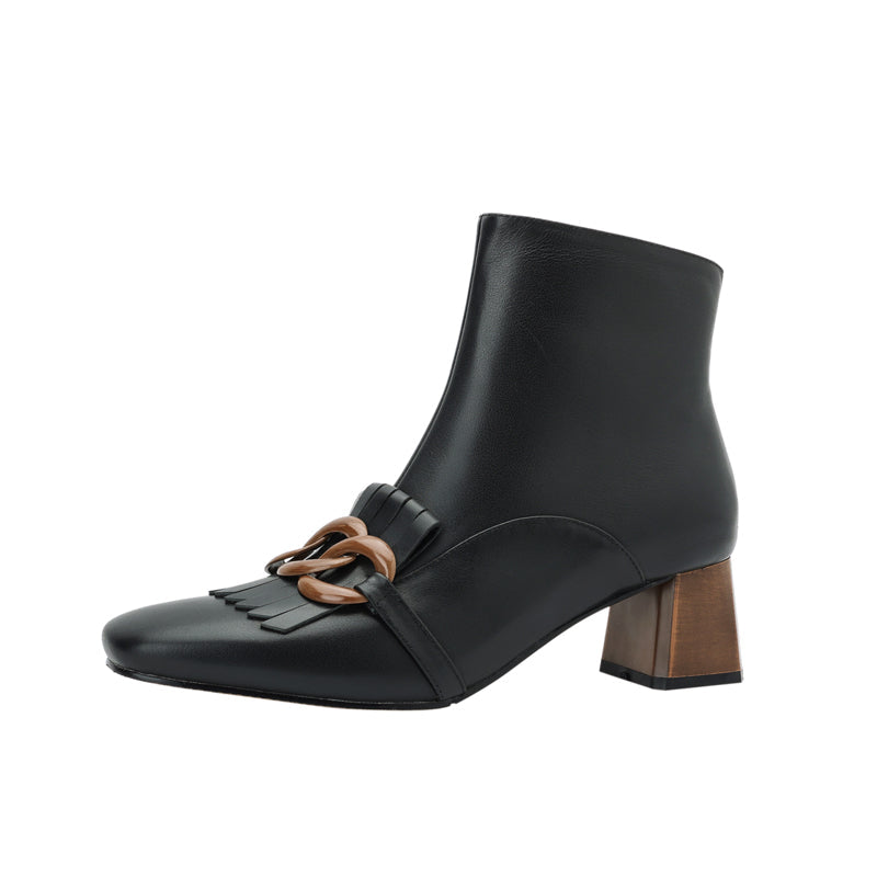 Elena Square Toe Ankle Boots with Chain NEW GEW