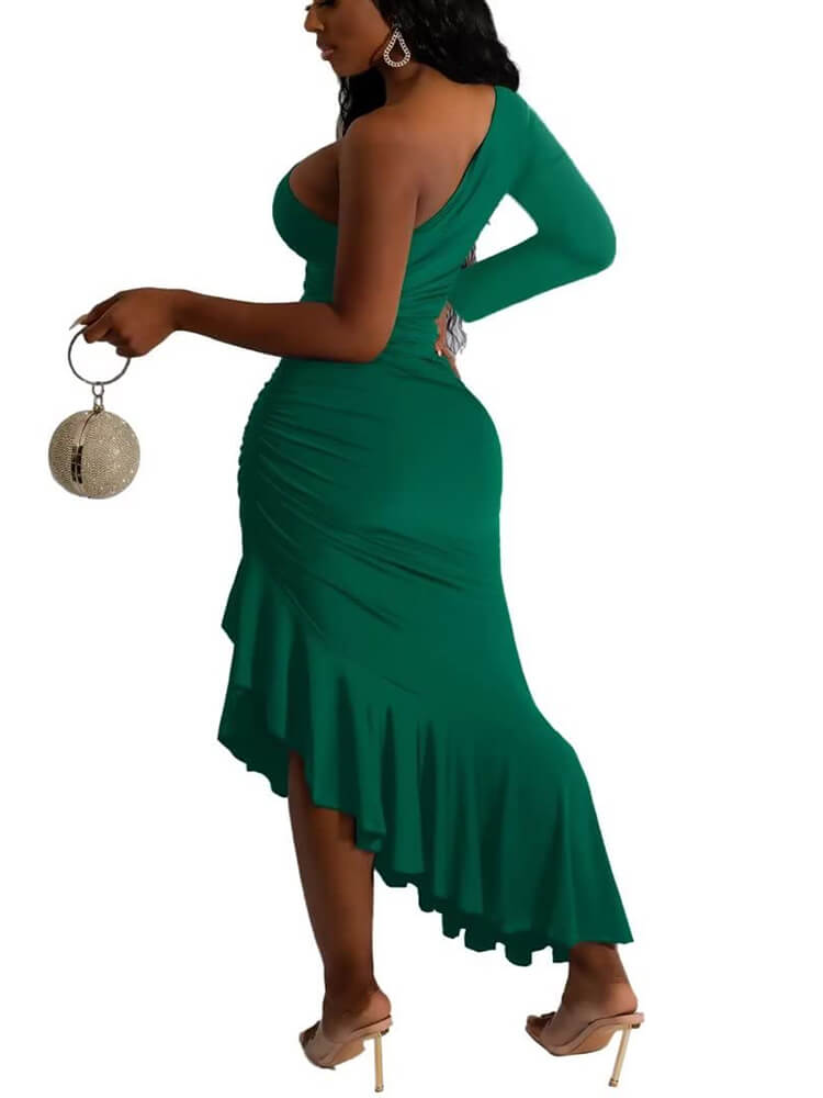 One Shoulder Cutcut High Low Ruffle Hem Maxi Dresses Newgew