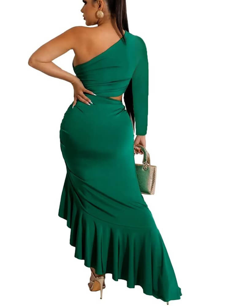 One Shoulder Cutcut High Low Ruffle Hem Maxi Dresses Newgew