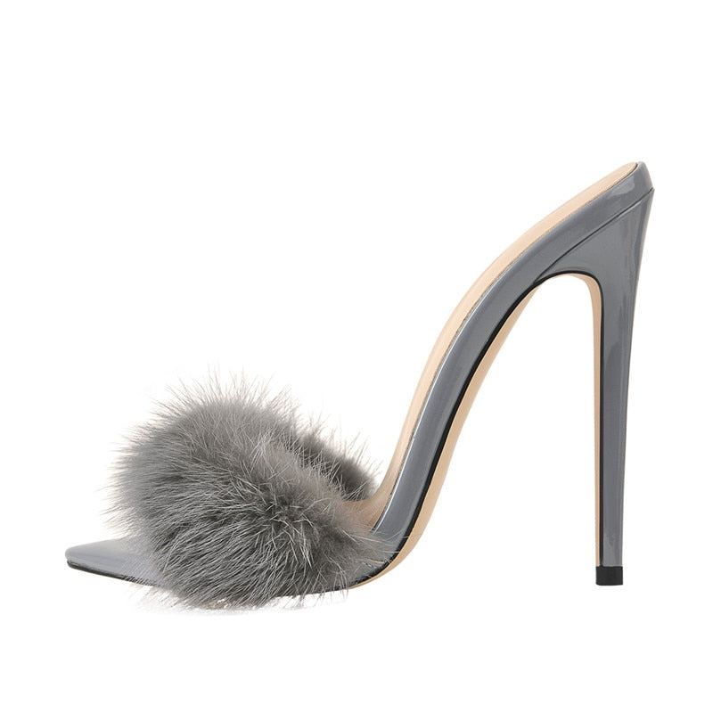 Fur Thin High Sandals Newgew