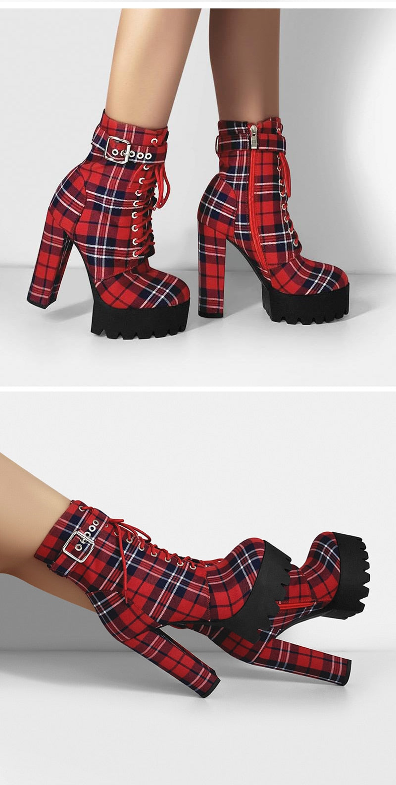 Chunky Red Plaid Boots Newgew