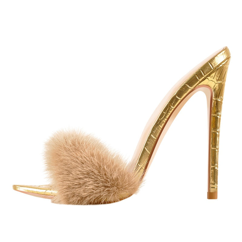Fur Thin High Sandals Newgew