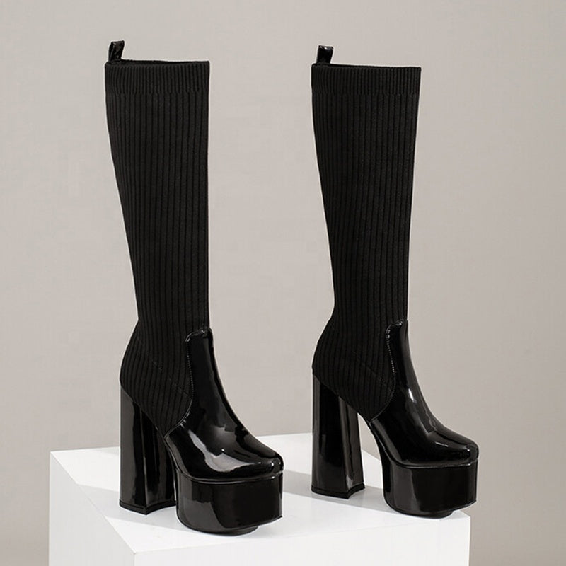 Stretchy Chunky Heels Boots Newgew