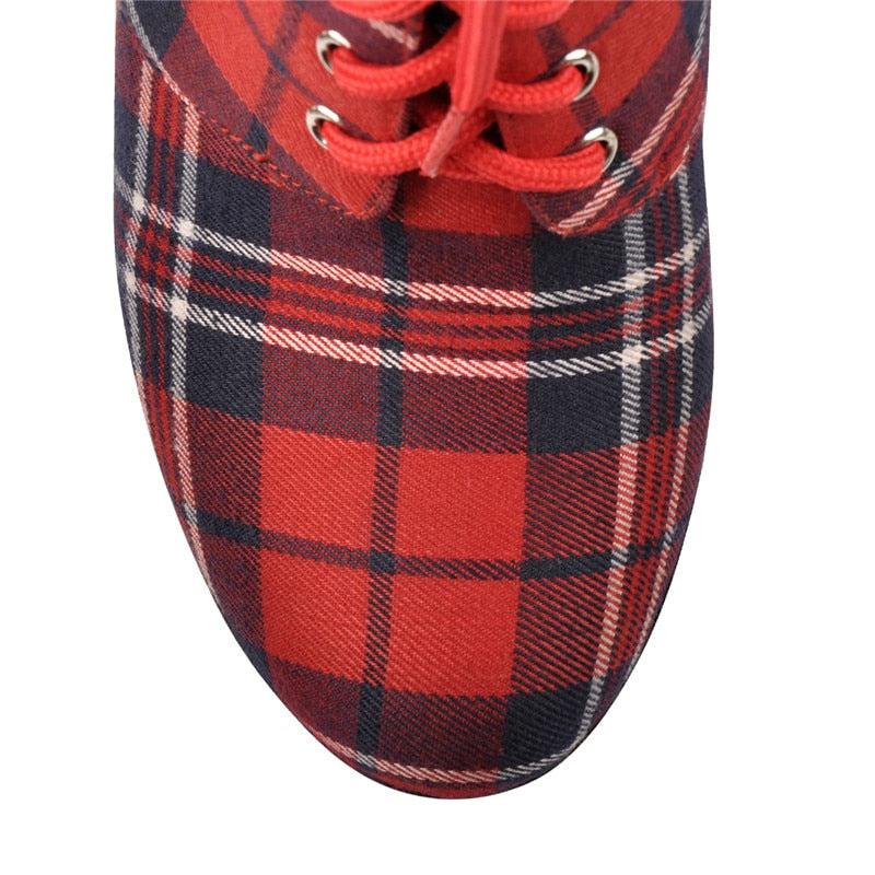 Chunky Red Plaid Boots Newgew