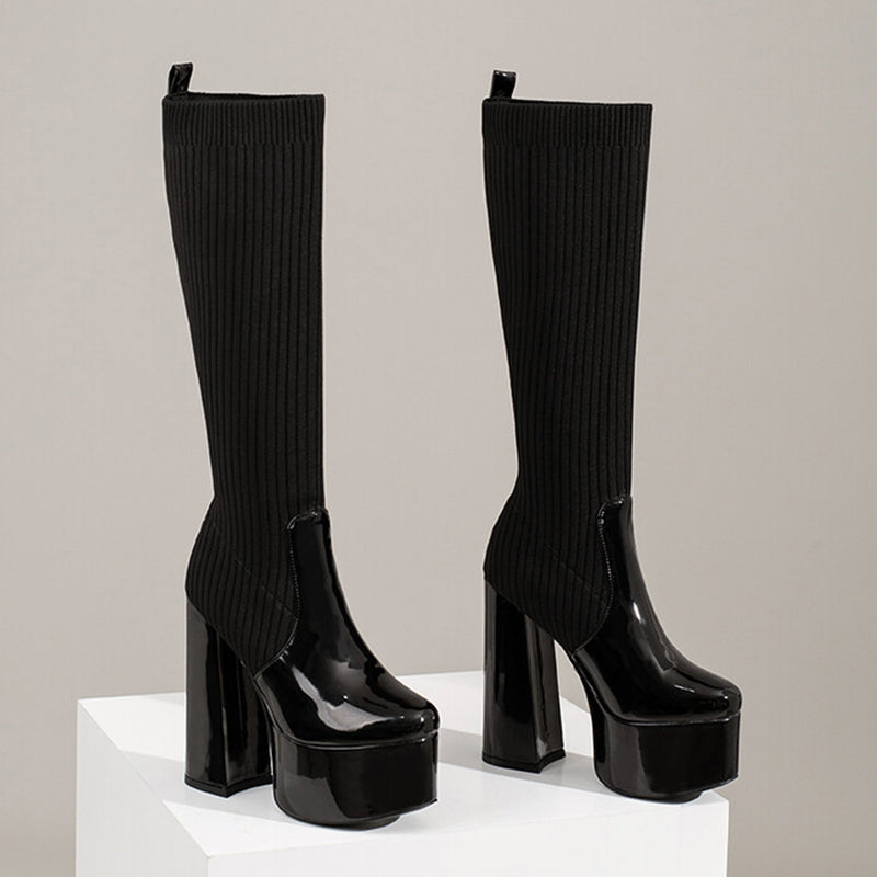 Stretchy Chunky Heels Boots Newgew