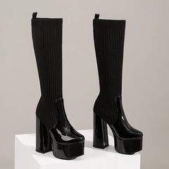 Stretchy Chunky Heels Boots Newgew