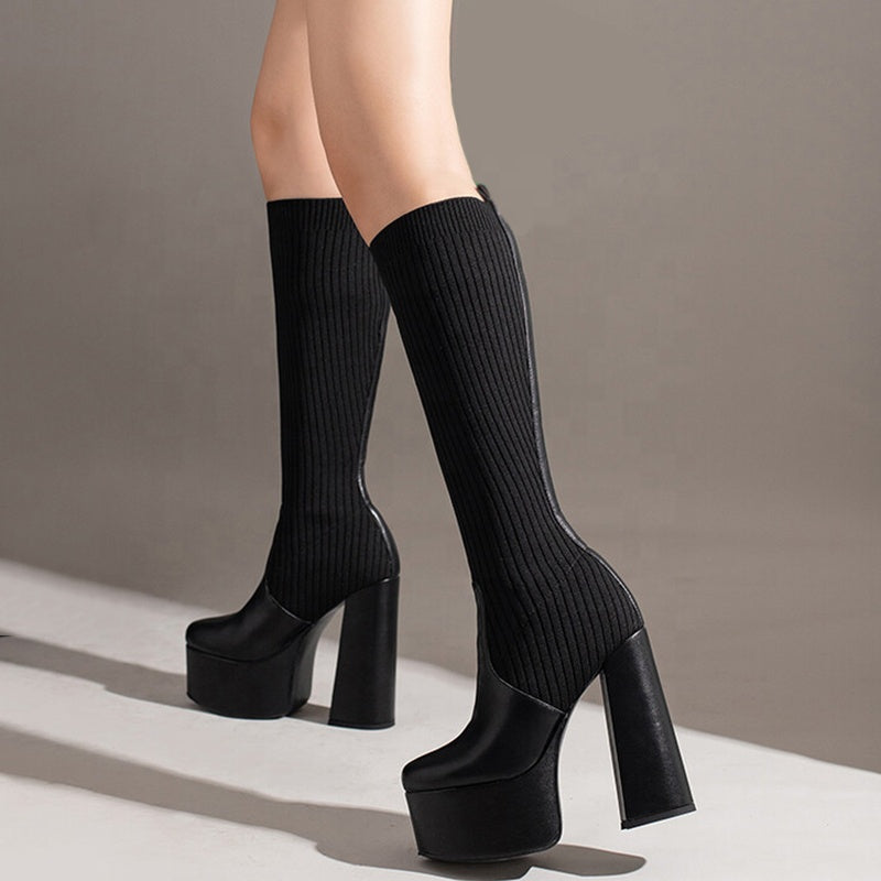 Stretchy Chunky Heels Boots Newgew