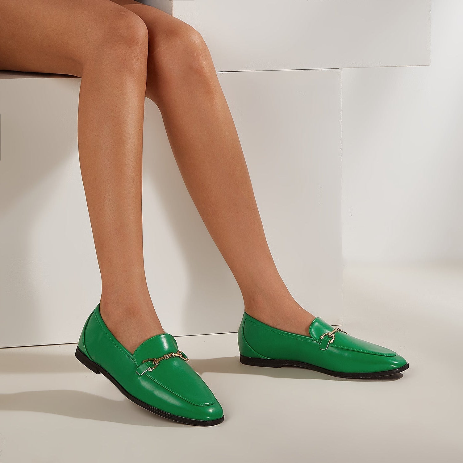 British Style Metal Buckle Loafer Flats Newgew