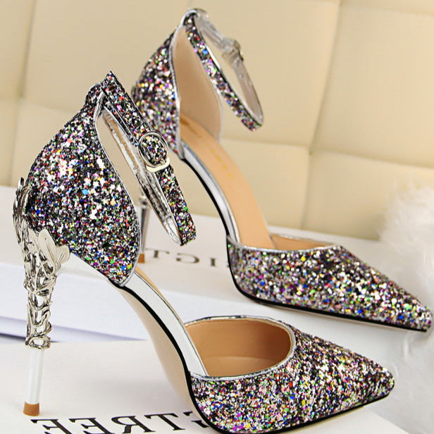 Glitter Point Toe Ankle Strap Sandals Newgew