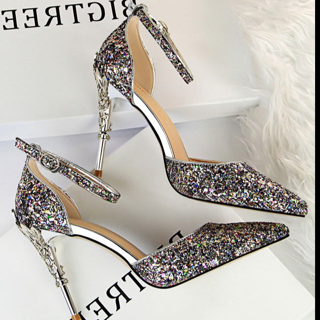 Glitter Point Toe Ankle Strap Sandals Newgew