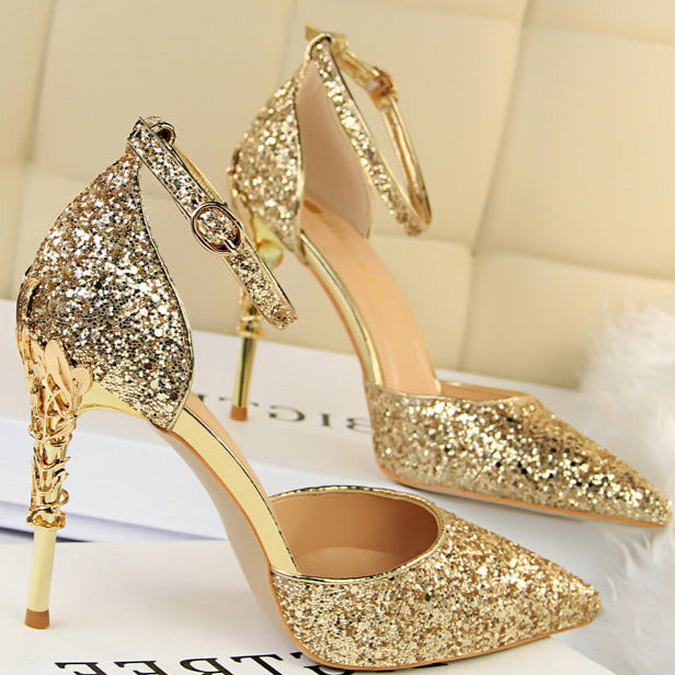 Glitter Point Toe Ankle Strap Sandals Newgew