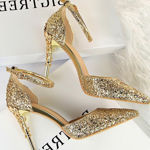 Glitter Point Toe Ankle Strap Sandals Newgew