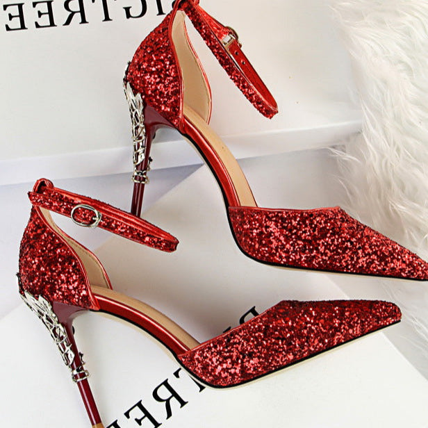 Glitter Point Toe Ankle Strap Sandals Newgew