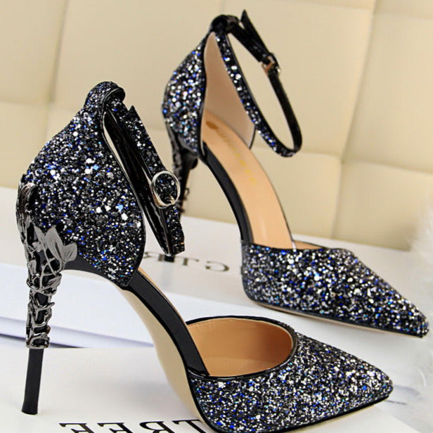 Glitter Point Toe Ankle Strap Sandals Newgew