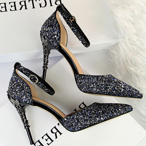Glitter Point Toe Ankle Strap Sandals Newgew